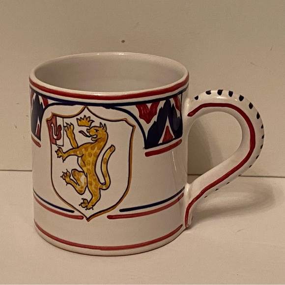 GRAZIA DERUTA MUG PANTERA RAMPANT PANTHER ITALY HAND PAINTED WHITE BLUE RED HOME - Picture 1 of 8